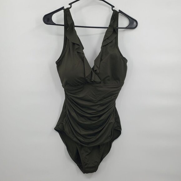 Ralph Lauren Ruffle Surplice One Piece Swimsuit Women Size 12 NWT Slimming Fit - Picture 3 of 16